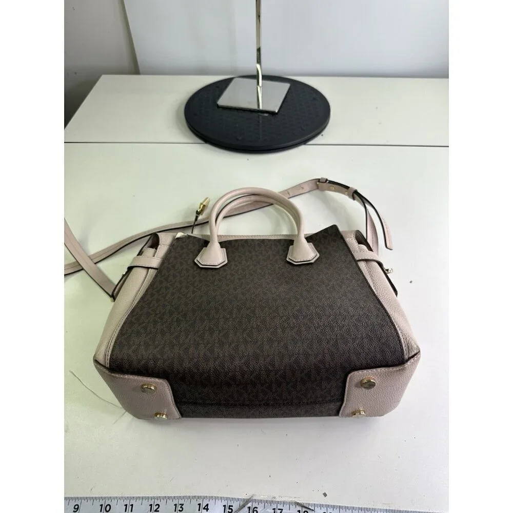 Michael Kors Mercer Medium Duffel Satchel Light Pink Stripe Leather Bag